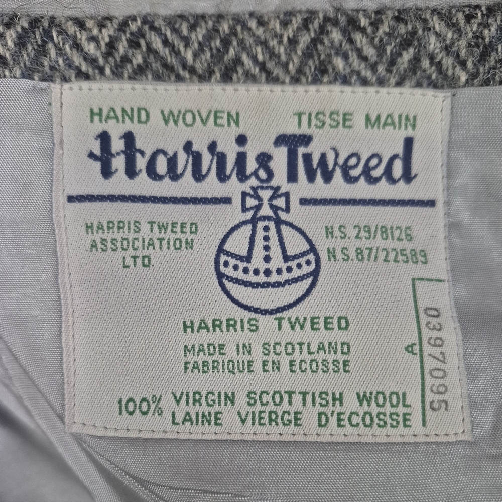 Vintage Grey/Blue Harris Tweed Jacket With Brown elbow patches by Leshman TipTop - Picture 13 of 16